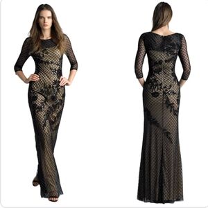 Elegant Black Lace Overlay Long Sleeve Evening Dress